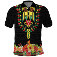 Personalized Hibiscus Mix Dashiki African Pattern Polo Shirt Adinkra Symbol - Wonder Print Shop