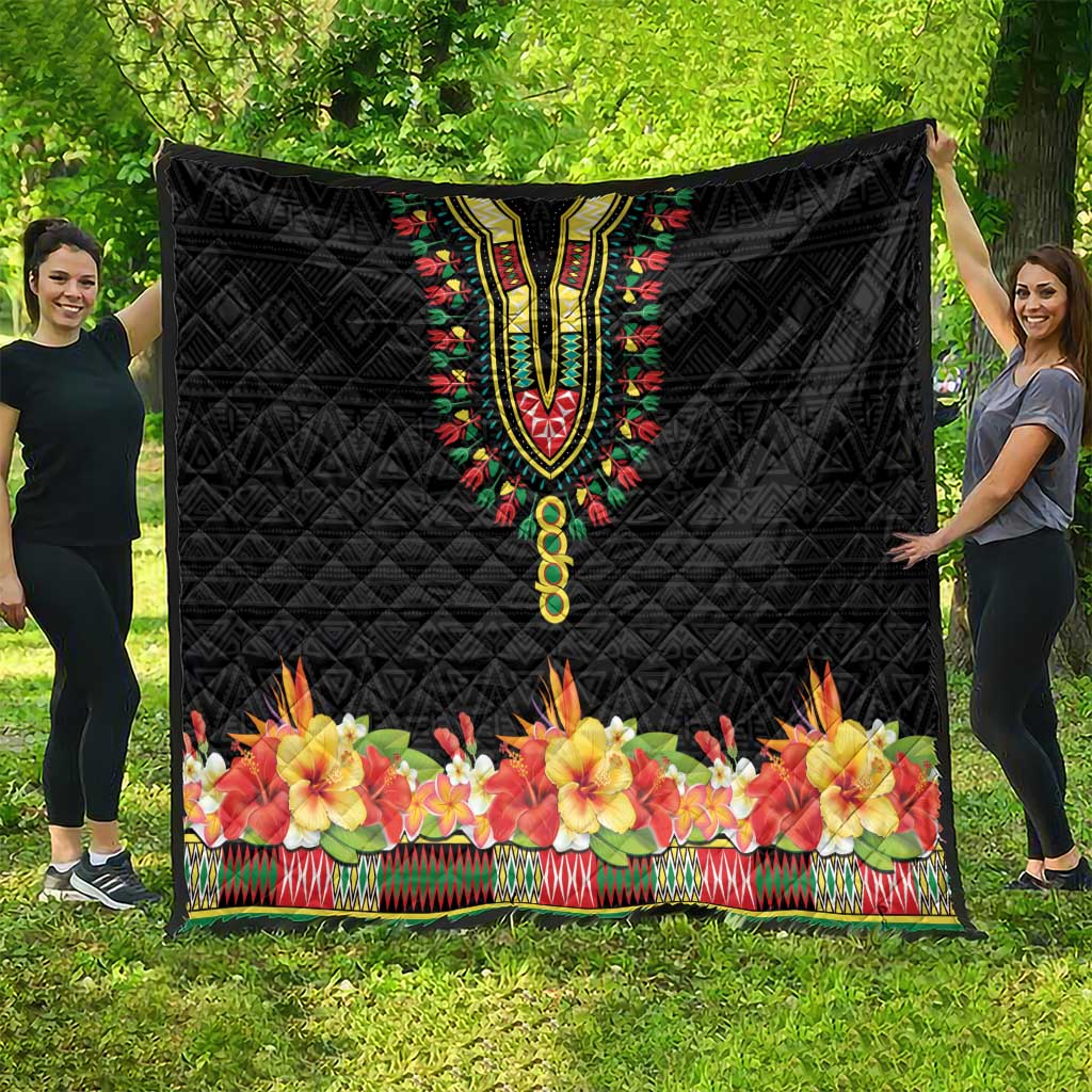 Hibiscus Mix Dashiki African Pattern Quilt Adinkra Symbol - Wonder Print Shop