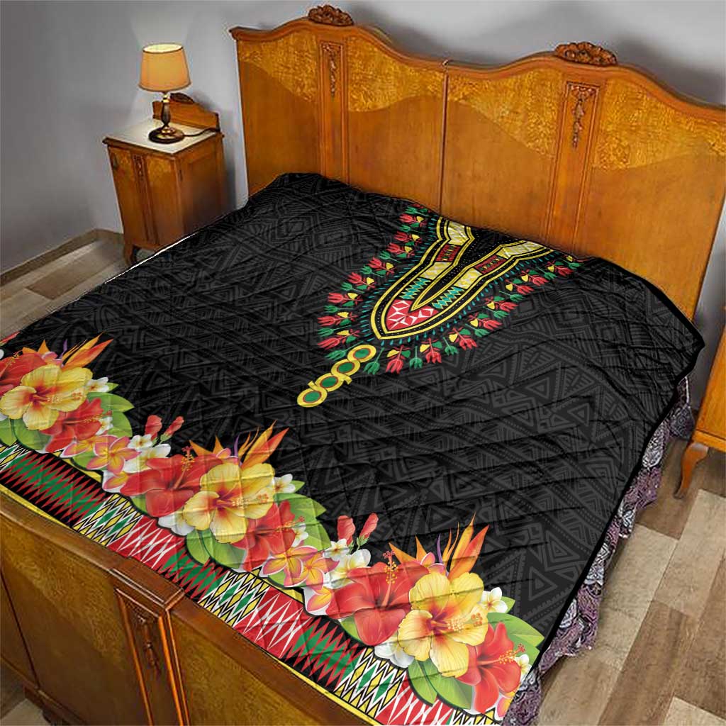 Hibiscus Mix Dashiki African Pattern Quilt Adinkra Symbol - Wonder Print Shop