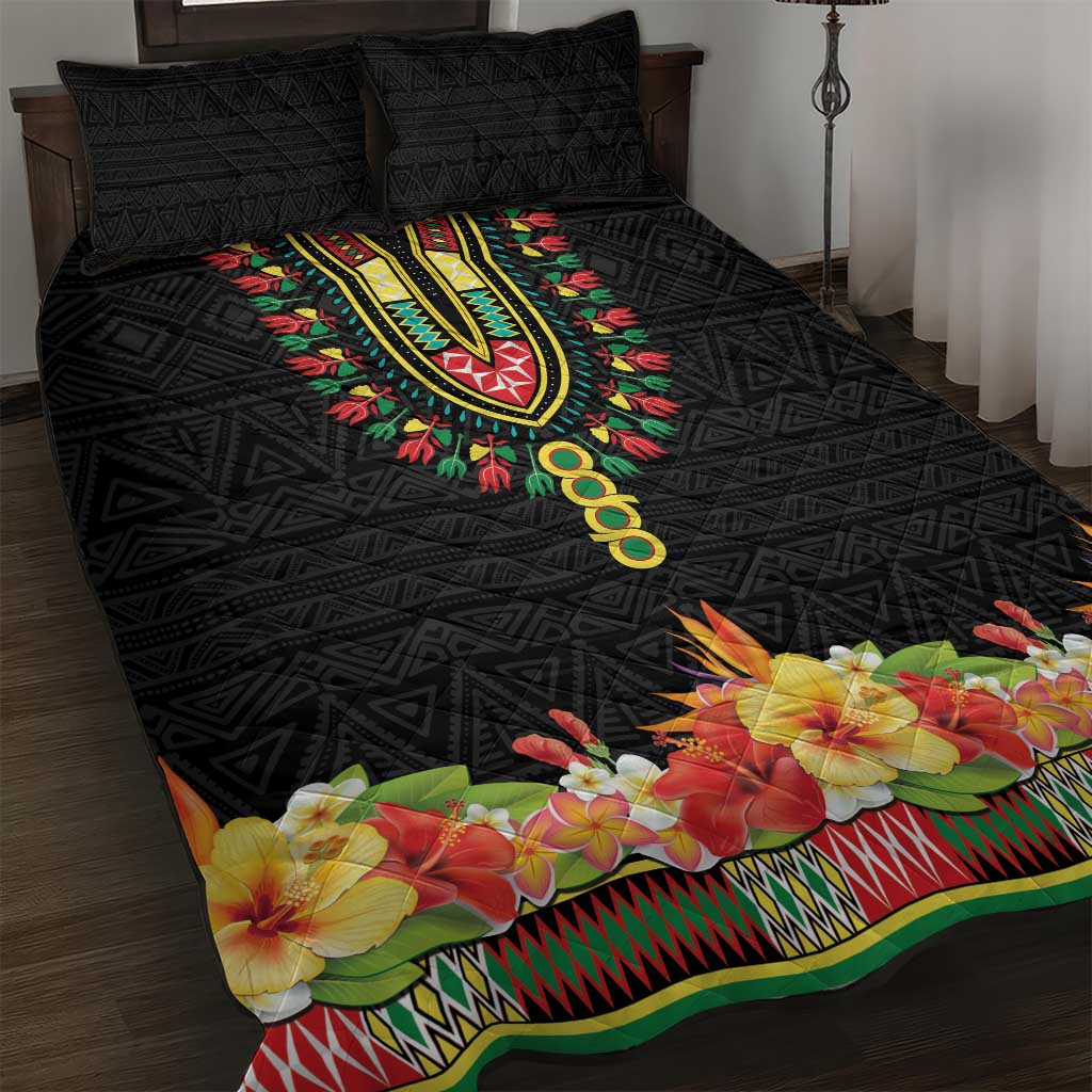 Hibiscus Mix Dashiki African Pattern Quilt Bed Set Adinkra Symbol - Wonder Print Shop