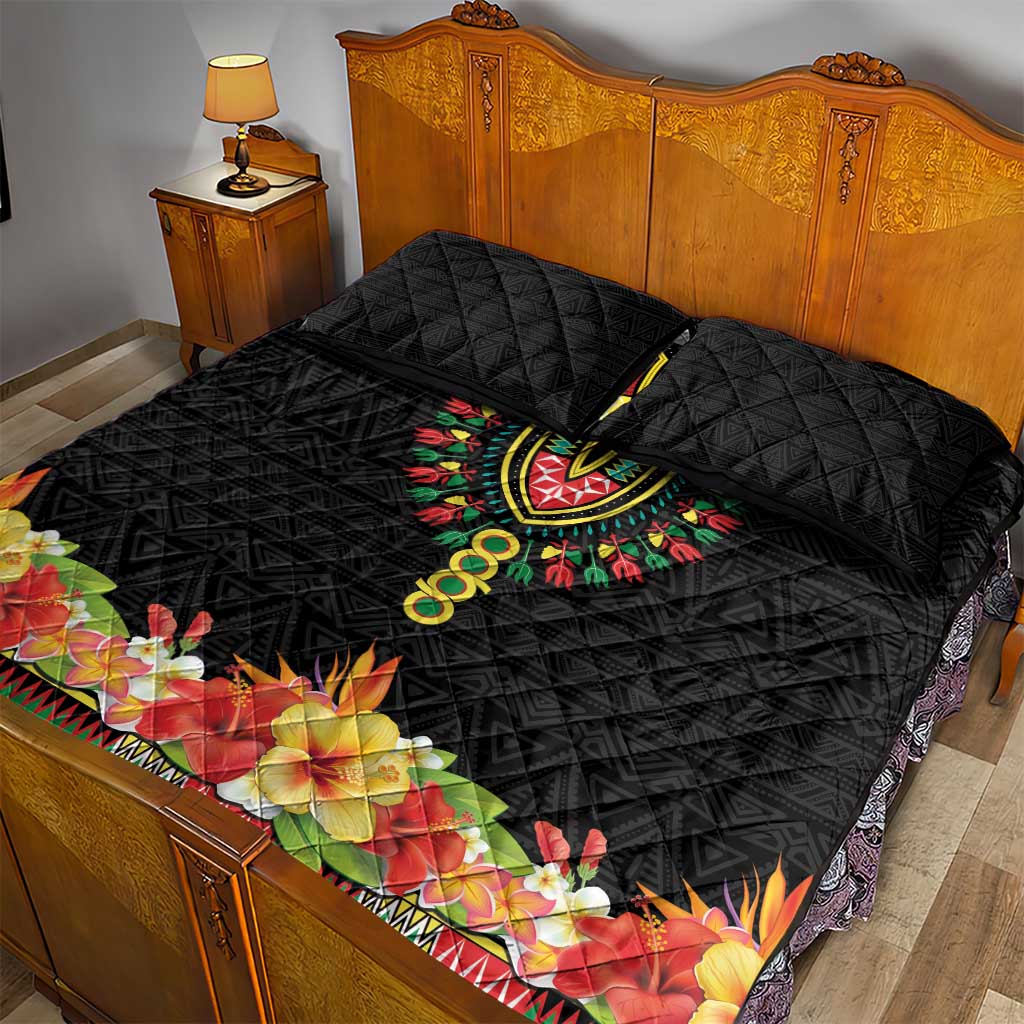 Hibiscus Mix Dashiki African Pattern Quilt Bed Set Adinkra Symbol - Wonder Print Shop