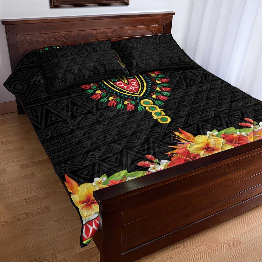 Hibiscus Mix Dashiki African Pattern Quilt Bed Set Adinkra Symbol - Wonder Print Shop