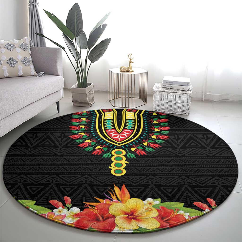 Hibiscus Mix Dashiki African Pattern Round Carpet Adinkra Symbol - Wonder Print Shop