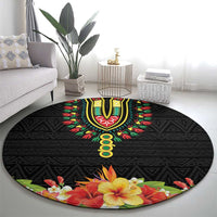 Hibiscus Mix Dashiki African Pattern Round Carpet Adinkra Symbol - Wonder Print Shop