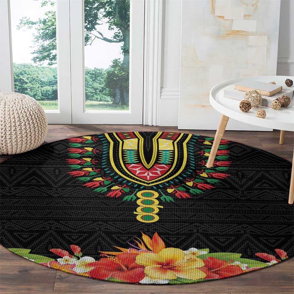 Hibiscus Mix Dashiki African Pattern Round Carpet Adinkra Symbol - Wonder Print Shop
