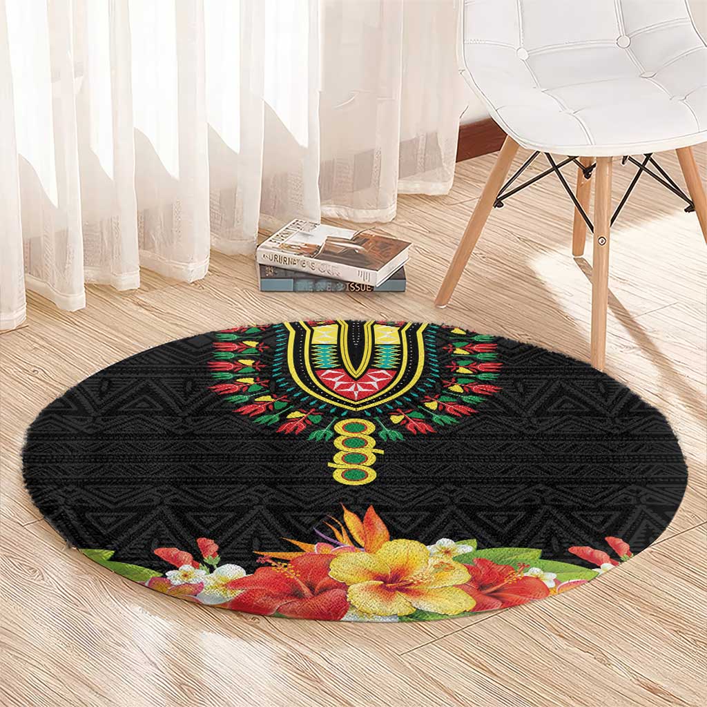 Hibiscus Mix Dashiki African Pattern Round Carpet Adinkra Symbol - Wonder Print Shop