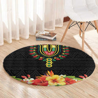 Hibiscus Mix Dashiki African Pattern Round Carpet Adinkra Symbol - Wonder Print Shop