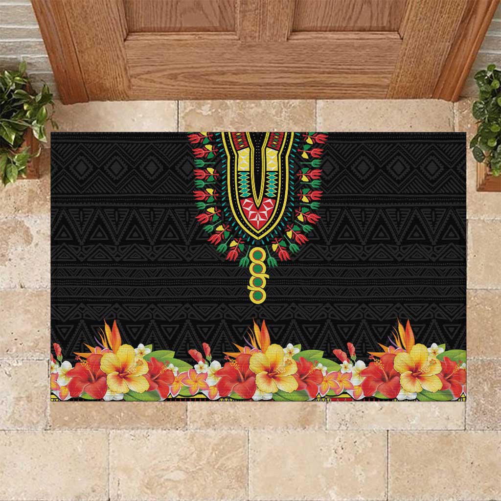 Hibiscus Mix Dashiki African Pattern Rubber Doormat Adinkra Symbol - Wonder Print Shop