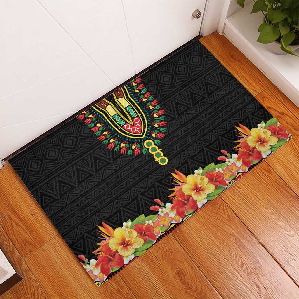 Hibiscus Mix Dashiki African Pattern Rubber Doormat Adinkra Symbol - Wonder Print Shop
