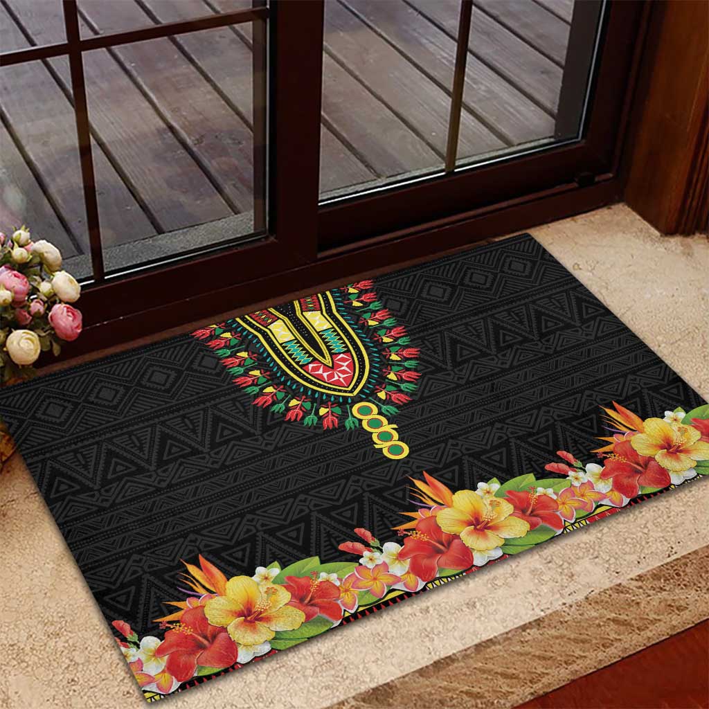 Hibiscus Mix Dashiki African Pattern Rubber Doormat Adinkra Symbol - Wonder Print Shop