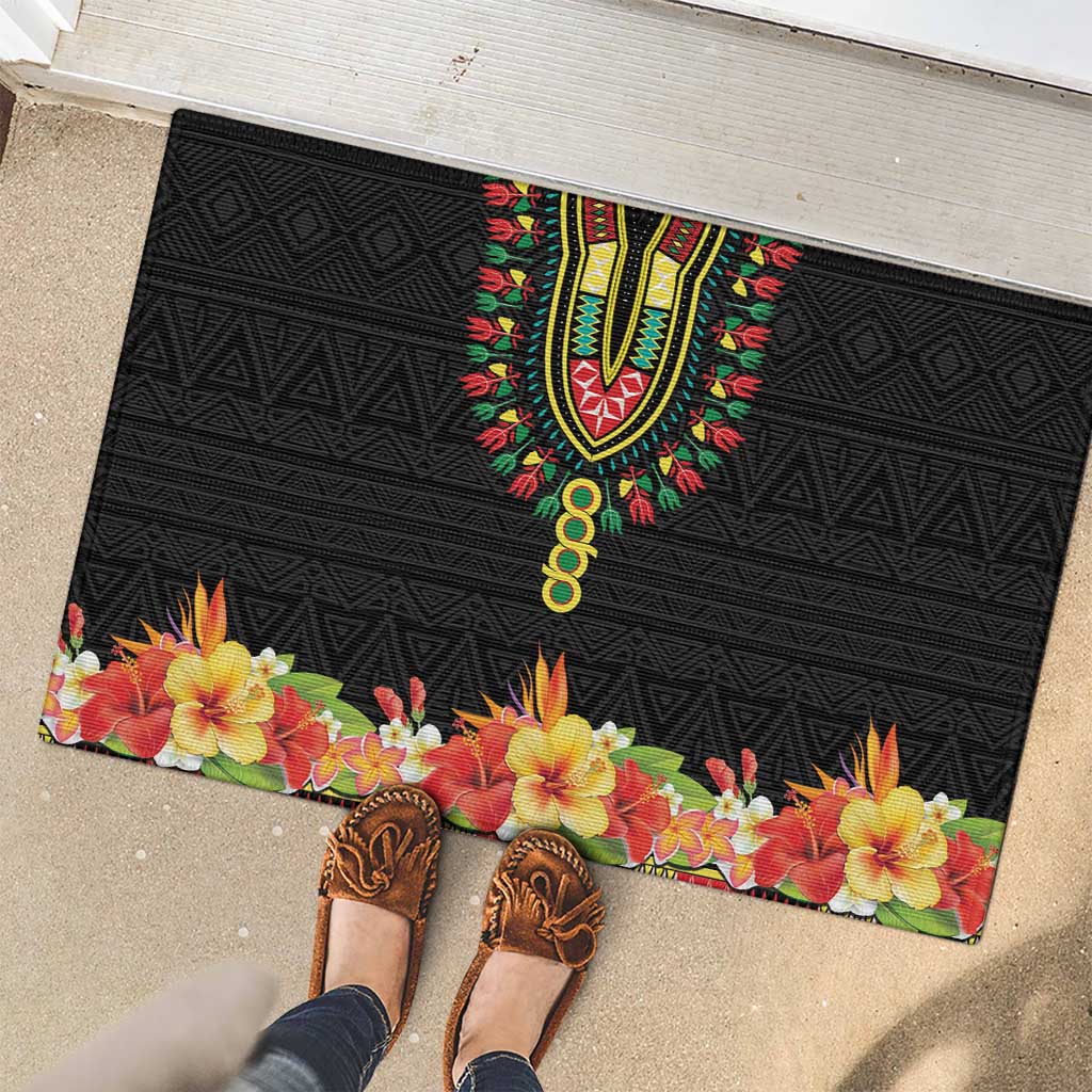 Hibiscus Mix Dashiki African Pattern Rubber Doormat Adinkra Symbol - Wonder Print Shop