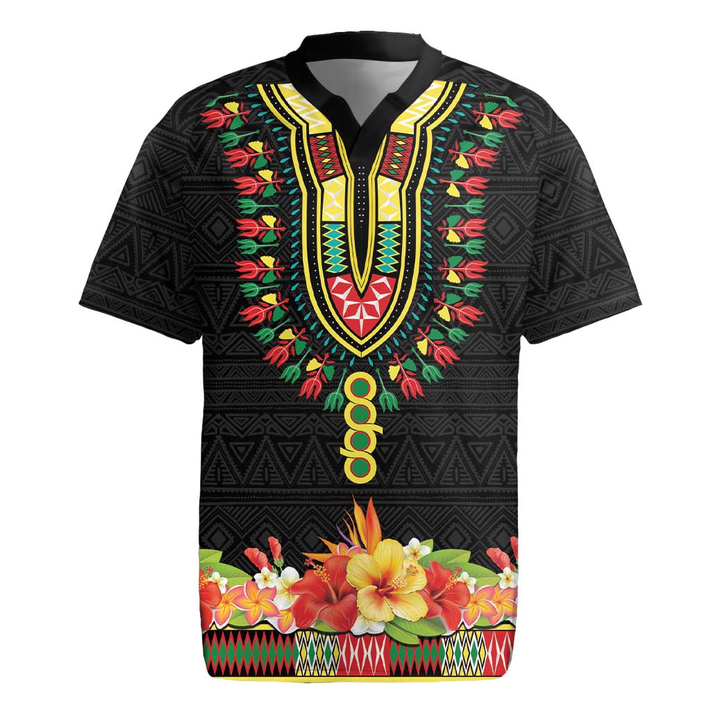 Personalized Hibiscus Mix Dashiki African Pattern Rugby Jersey Adinkra Symbol - Wonder Print Shop