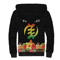 Personalized Hibiscus Mix Dashiki African Pattern Sherpa Hoodie Adinkra Symbol - Wonder Print Shop