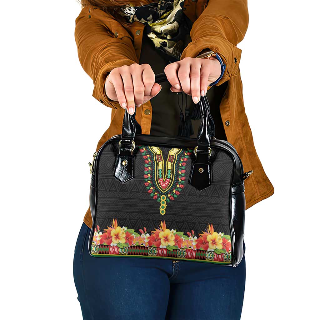 Hibiscus Mix Dashiki African Pattern Shoulder Handbag Adinkra Symbol - Wonder Print Shop