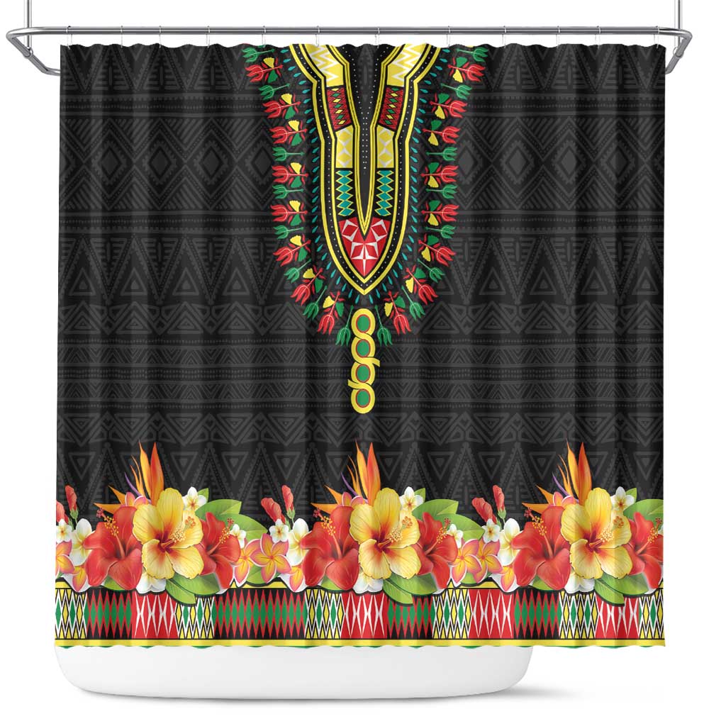 Hibiscus Mix Dashiki African Pattern Shower Curtain Adinkra Symbol - Wonder Print Shop