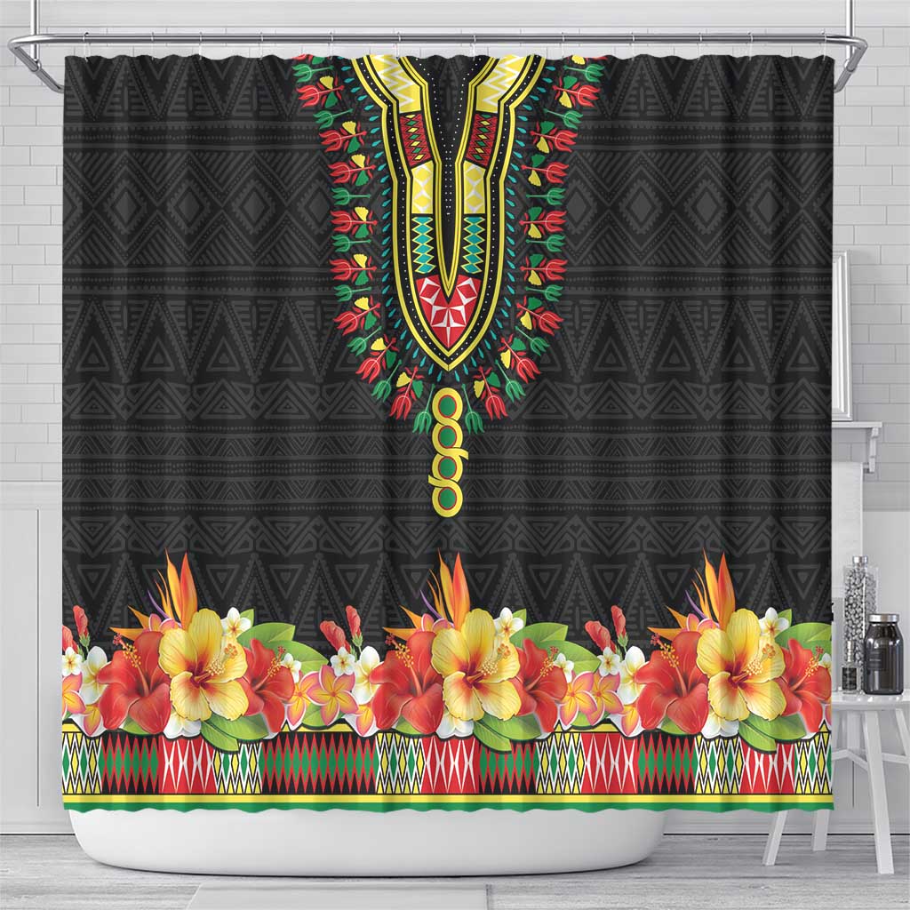 Hibiscus Mix Dashiki African Pattern Shower Curtain Adinkra Symbol - Wonder Print Shop