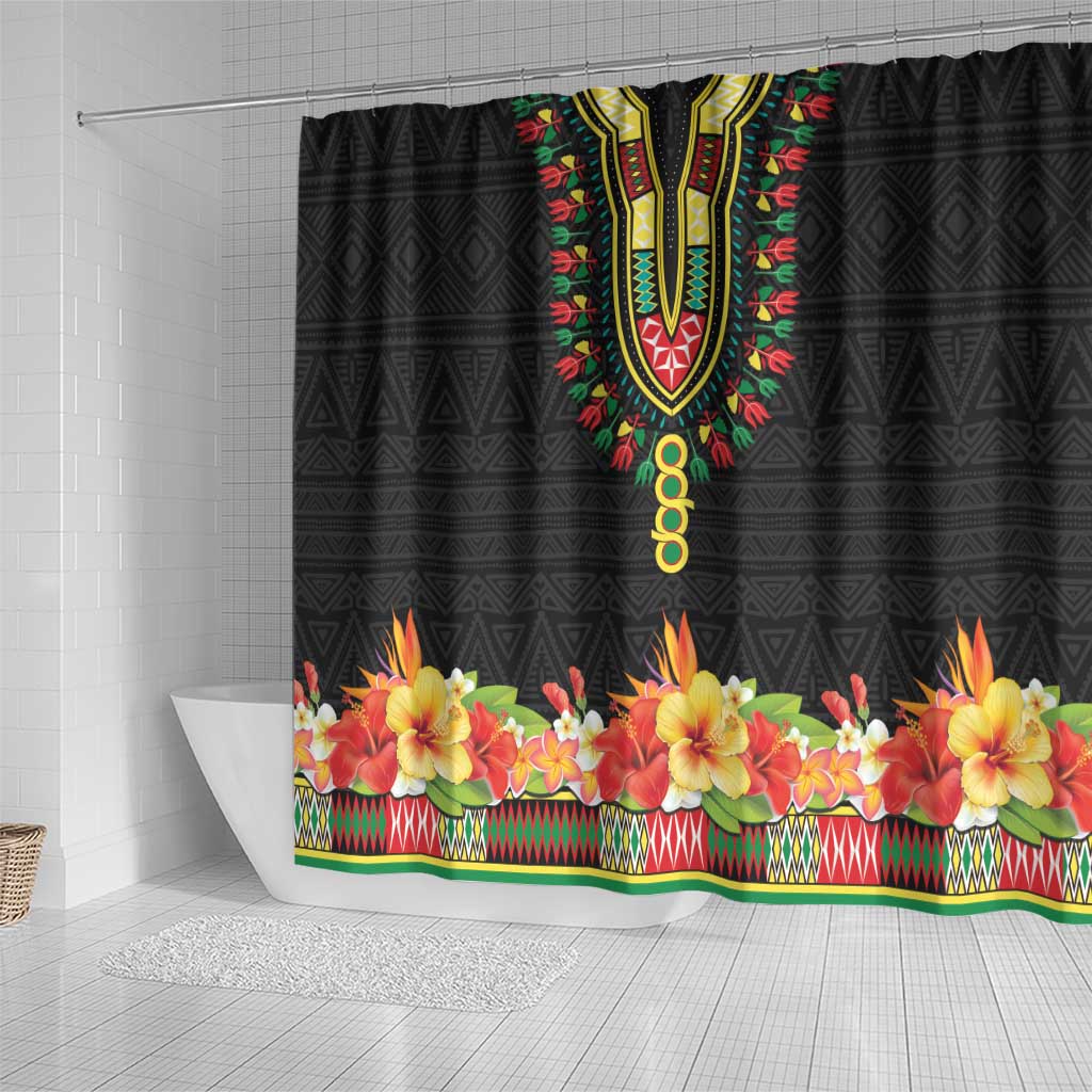 Hibiscus Mix Dashiki African Pattern Shower Curtain Adinkra Symbol - Wonder Print Shop