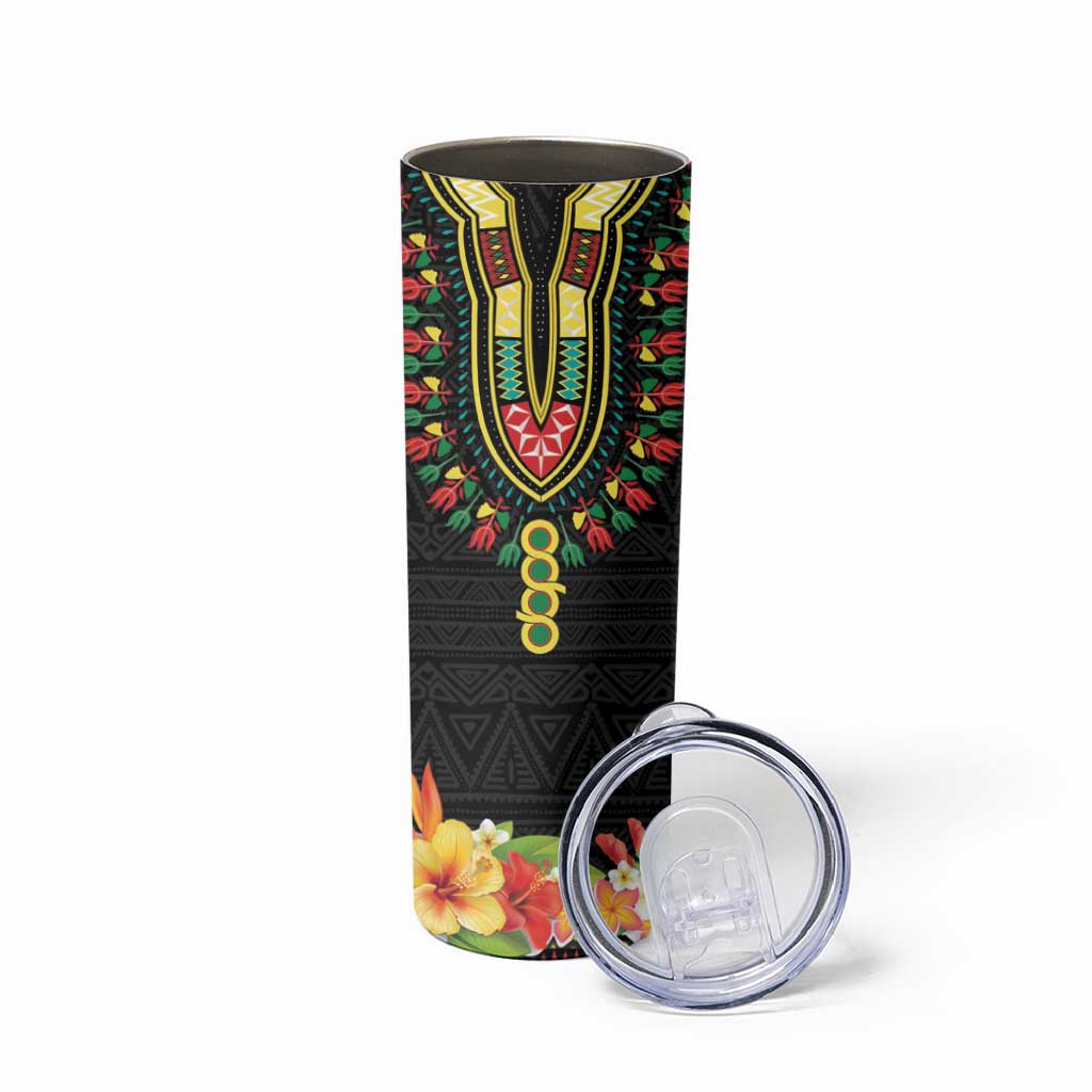 Personalized Hibiscus Mix Dashiki African Pattern Skinny Tumbler Adinkra Symbol - Wonder Print Shop