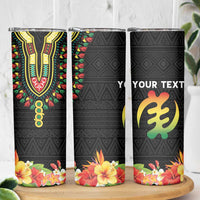 Personalized Hibiscus Mix Dashiki African Pattern Skinny Tumbler Adinkra Symbol - Wonder Print Shop