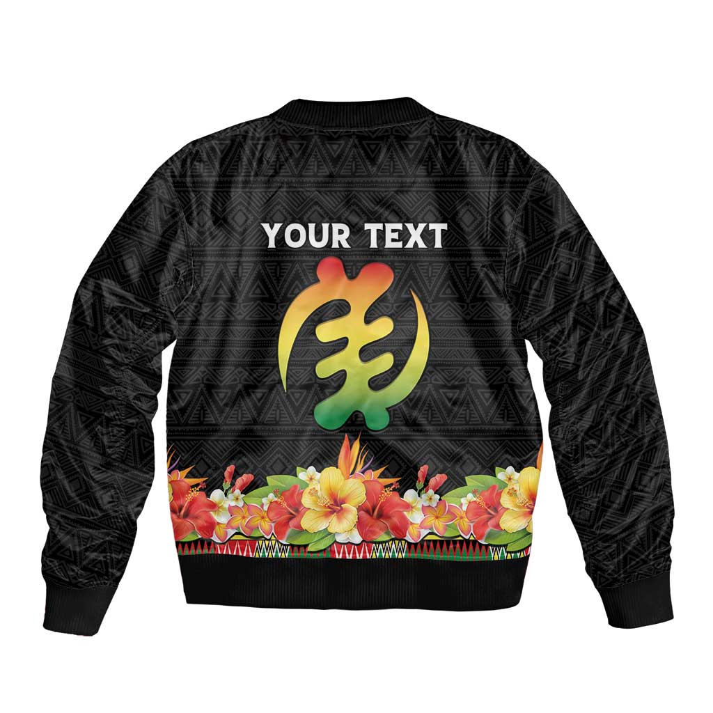 Personalized Hibiscus Mix Dashiki African Pattern Sleeve Zip Bomber Jacket Adinkra Symbol - Wonder Print Shop