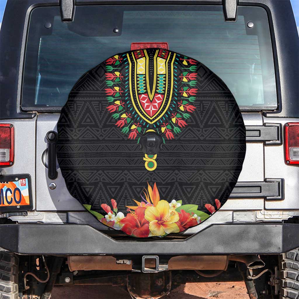 Hibiscus Mix Dashiki African Pattern Spare Tire Cover Adinkra Symbol - Wonder Print Shop