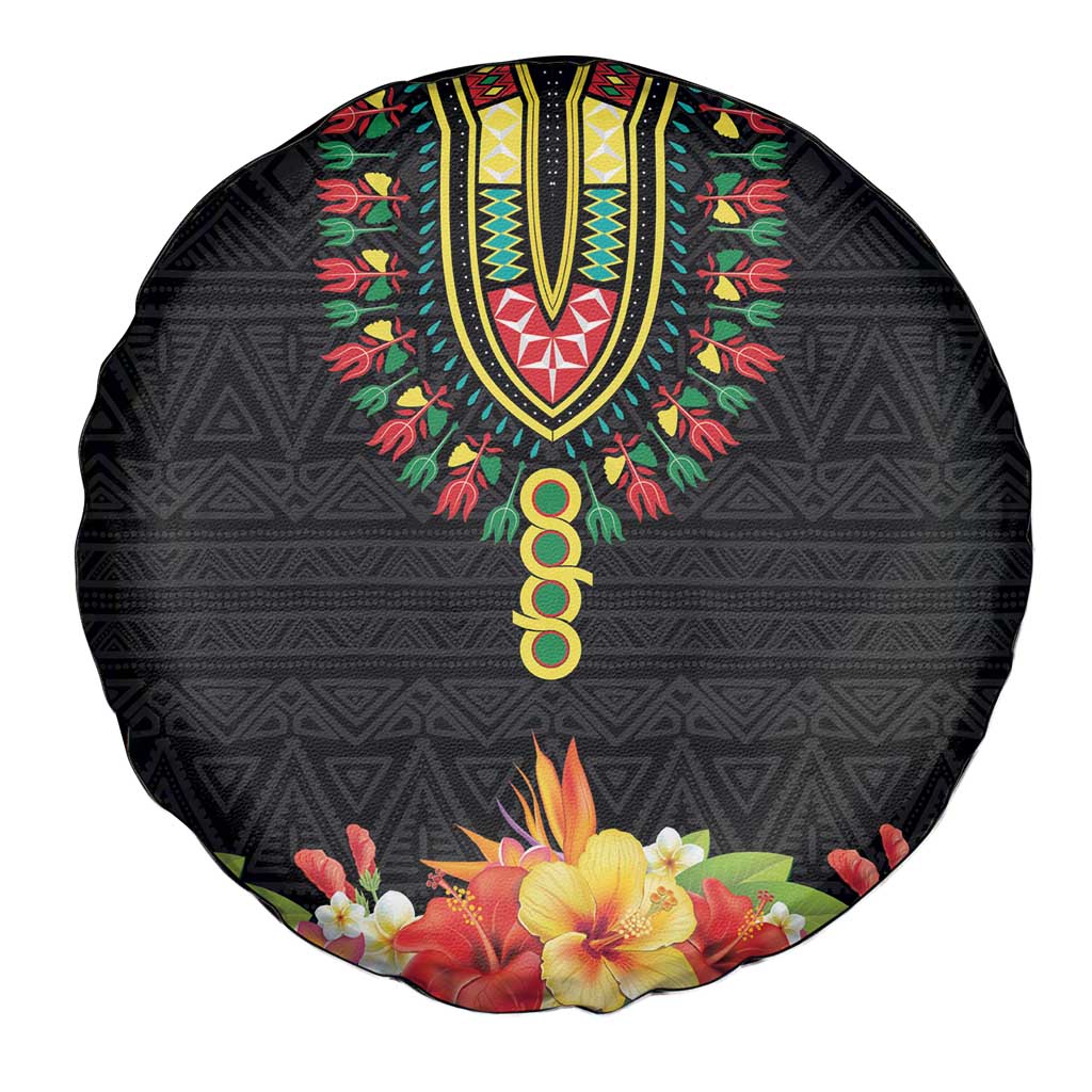 Hibiscus Mix Dashiki African Pattern Spare Tire Cover Adinkra Symbol - Wonder Print Shop