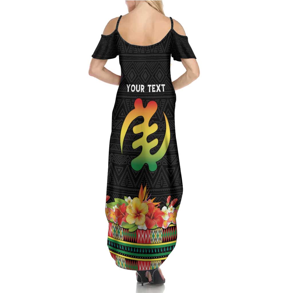 Personalized Hibiscus Mix Dashiki African Pattern Summer Maxi Dress Adinkra Symbol - Wonder Print Shop