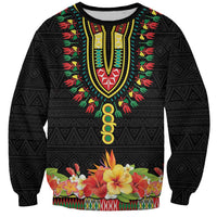 Personalized Hibiscus Mix Dashiki African Pattern Sweatshirt Adinkra Symbol - Wonder Print Shop