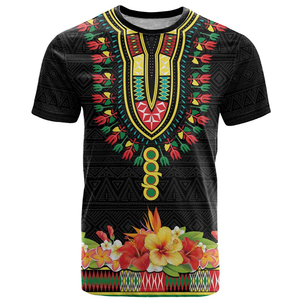 Personalized Hibiscus Mix Dashiki African Pattern T Shirt Adinkra Symbol - Wonder Print Shop