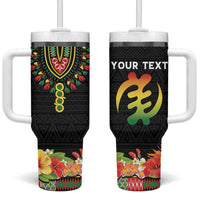 Personalized Hibiscus Mix Dashiki African Pattern Tumbler With Handle Adinkra Symbol - Wonder Print Shop