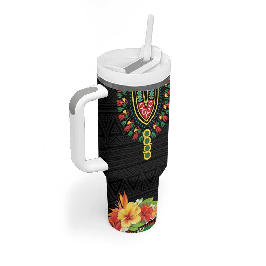 Personalized Hibiscus Mix Dashiki African Pattern Tumbler With Handle Adinkra Symbol - Wonder Print Shop