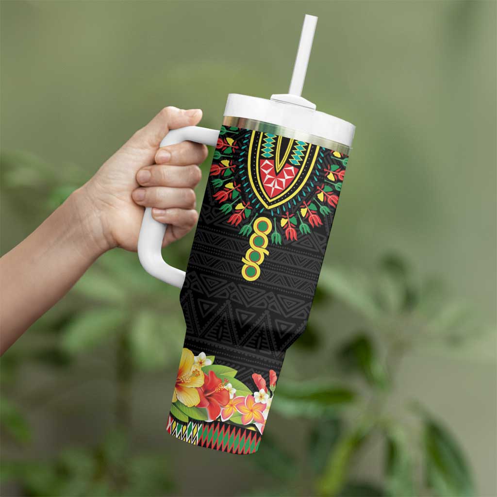 Personalized Hibiscus Mix Dashiki African Pattern Tumbler With Handle Adinkra Symbol - Wonder Print Shop
