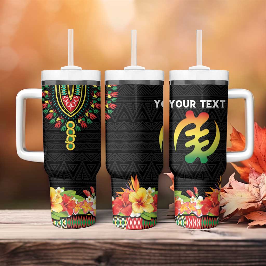 Personalized Hibiscus Mix Dashiki African Pattern Tumbler With Handle Adinkra Symbol - Wonder Print Shop