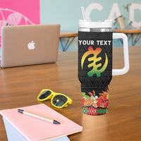 Personalized Hibiscus Mix Dashiki African Pattern Tumbler With Handle Adinkra Symbol - Wonder Print Shop