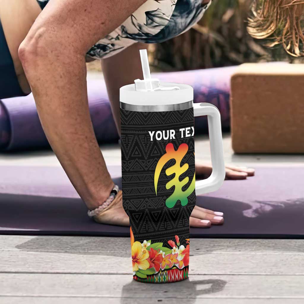 Personalized Hibiscus Mix Dashiki African Pattern Tumbler With Handle Adinkra Symbol - Wonder Print Shop