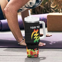 Personalized Hibiscus Mix Dashiki African Pattern Tumbler With Handle Adinkra Symbol - Wonder Print Shop