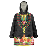 Personalized Hibiscus Mix Dashiki African Pattern Wearable Blanket Hoodie Adinkra Symbol - Wonder Print Shop