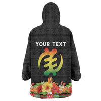 Personalized Hibiscus Mix Dashiki African Pattern Wearable Blanket Hoodie Adinkra Symbol - Wonder Print Shop