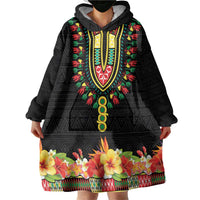 Personalized Hibiscus Mix Dashiki African Pattern Wearable Blanket Hoodie Adinkra Symbol - Wonder Print Shop