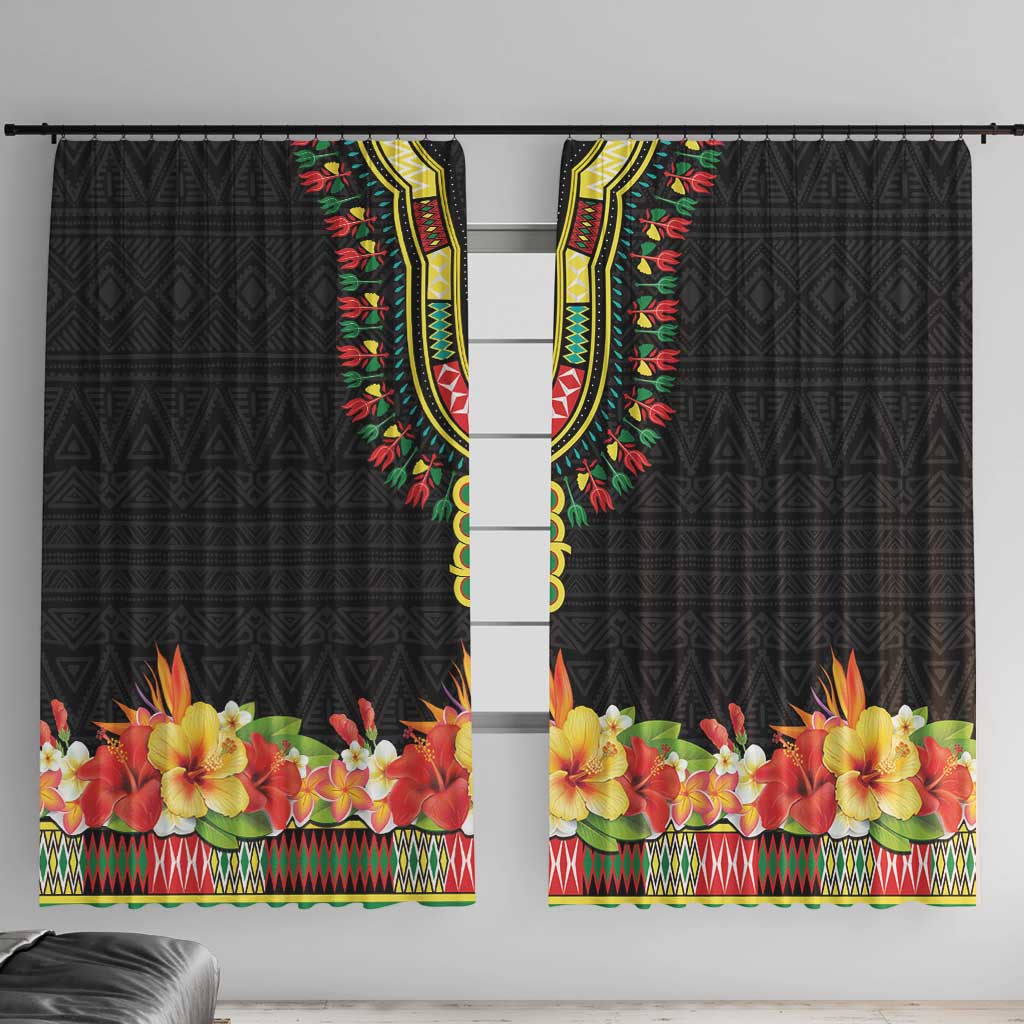 Hibiscus Mix Dashiki African Pattern Window Curtain Adinkra Symbol - Wonder Print Shop