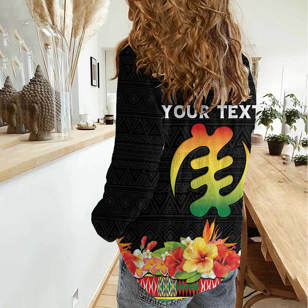 Personalized Hibiscus Mix Dashiki African Pattern Women Casual Shirt Adinkra Symbol - Wonder Print Shop