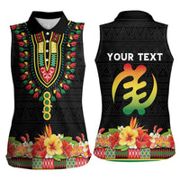 Personalized Hibiscus Mix Dashiki African Pattern Women Sleeveless Polo Shirt Adinkra Symbol - Wonder Print Shop