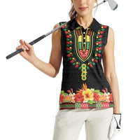 Personalized Hibiscus Mix Dashiki African Pattern Women Sleeveless Polo Shirt Adinkra Symbol - Wonder Print Shop