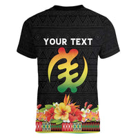 Personalized Hibiscus Mix Dashiki African Pattern Women V-Neck T-Shirt Adinkra Symbol - Wonder Print Shop