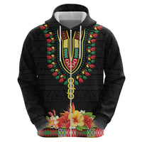 Personalized Hibiscus Mix Dashiki African Pattern Zip Hoodie Adinkra Symbol - Wonder Print Shop