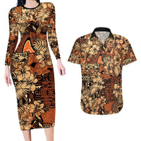 Hibiscus Mix African Pattern Couples Matching Long Sleeve Bodycon Dress and Hawaiian Shirt - Wonder Print Shop