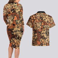 Hibiscus Mix African Pattern Couples Matching Long Sleeve Bodycon Dress and Hawaiian Shirt - Wonder Print Shop