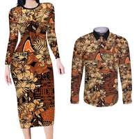 Hibiscus Mix African Pattern Couples Matching Long Sleeve Bodycon Dress and Long Sleeve Button Shirt - Wonder Print Shop
