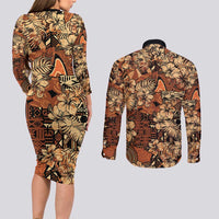 Hibiscus Mix African Pattern Couples Matching Long Sleeve Bodycon Dress and Long Sleeve Button Shirt - Wonder Print Shop
