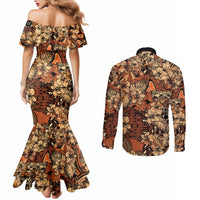Hibiscus Mix African Pattern Couples Matching Mermaid Dress and Long Sleeve Button Shirt - Wonder Print Shop